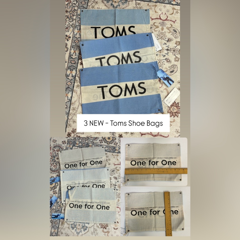 Toms Shoes Bundle - 4 Decals, 3 Shoe Bags, 1 pair of Toms - Blue, 1 Box